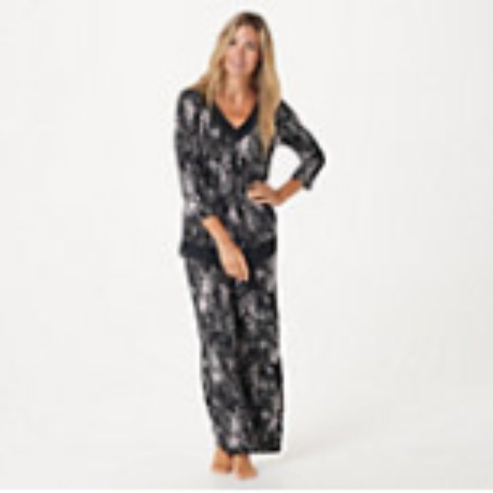 Carole Hochman Feather Jersey Pajama Set with Chiffon Trim